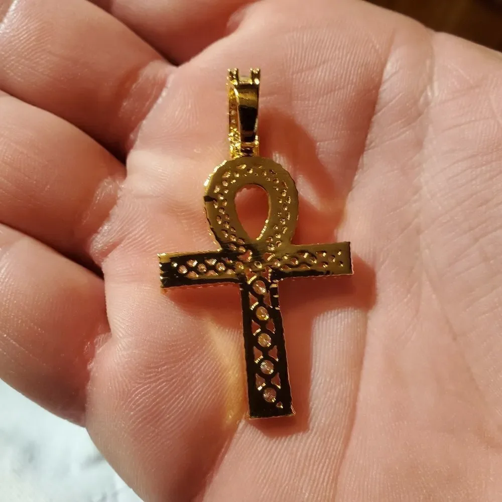 14K Gold Plated Iced Out Channel set Ankh Chain